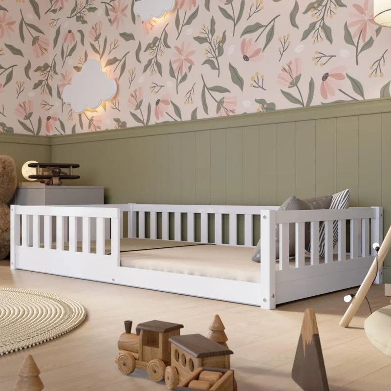 Crazy Pine Montessori Kinderbett – Mitwachsend, Holz, Rausfallschutzh