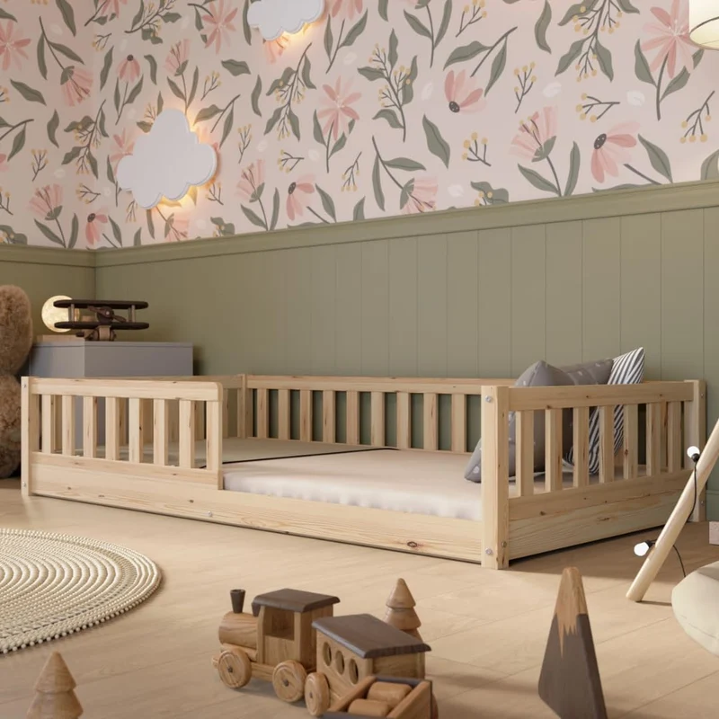 Crazy Pine Montessori Kinderbett – Mitwachsend, Holz, Rausfallschutzh