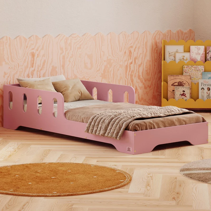 smartwood Montessori Kinderbett aus Holz mit Rausfallschutz & Lattenrost – Bodenbett für Kinder – FSCh