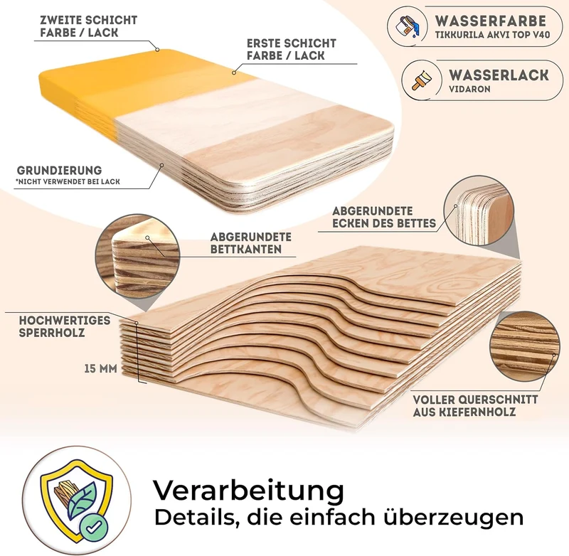 smartwood Montessori Kinderbett aus Holz mit Rausfallschutz & Lattenrost – Bodenbett für Kinder – FSCh