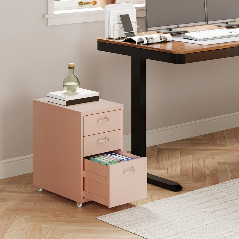 FLEXISPOT Rollcontainer Büro-Schrank mit 3 Schubladen | Mobiler Aktenschrank Metall Kommode mit Rollen | Schreibtisch Unterschrank für Zuhause & Büroh