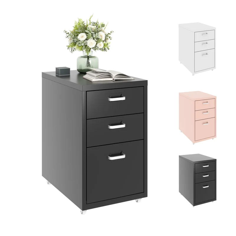 FLEXISPOT Rollcontainer Büro-Schrank mit 3 Schubladen | Mobiler Aktenschrank Metall Kommode mit Rollen | Schreibtisch Unterschrank für Zuhause & Büroh