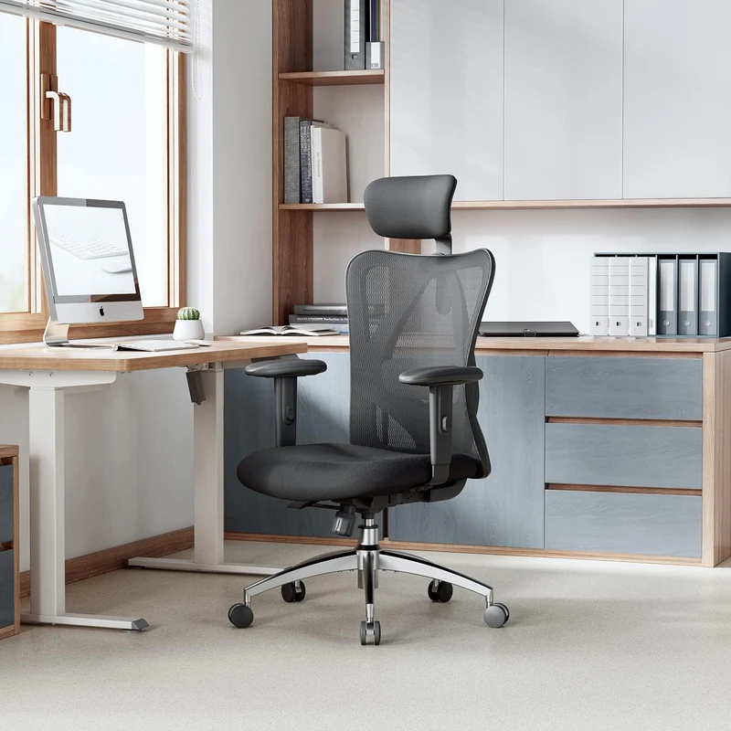 SIHOO Ergonomischer Bürostuhl – Verstellbare Lendenstütze, Kopfstütze, Wippfunktion, Belastbar bis 150 kgh