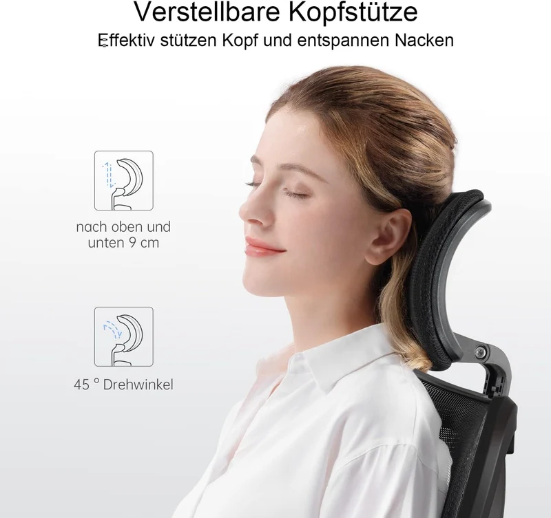 SIHOO Ergonomischer Bürostuhl – Verstellbare Lendenstütze, Kopfstütze, Wippfunktion, Belastbar bis 150 kgh