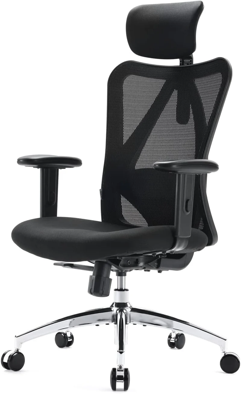 SIHOO Ergonomischer Bürostuhl – Verstellbare Lendenstütze, Kopfstütze, Wippfunktion, Belastbar bis 150 kgh