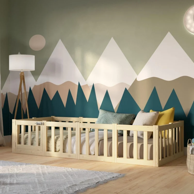 Kinderbett 120x200 cm – Montessori Bodenbett mit Rausfallschutz 40cm und Öffnbarer Barriere - Weiß mit Glatter Oberfläche - Perfekt für Jungen und Mädchen Crazy Johnnyh