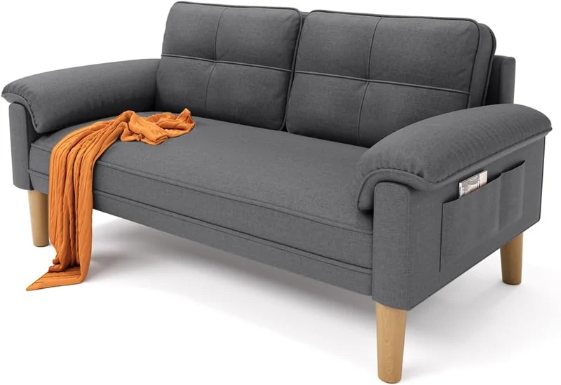 Xbro 2-Sitzer Sofa aus Stoff – Modernes Loveseat, Mit Armlehnen und Seitentascheh
