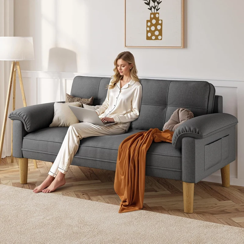 Xbro 2-Sitzer Sofa aus Stoff – Modernes Loveseat, Mit Armlehnen und Seitentascheh