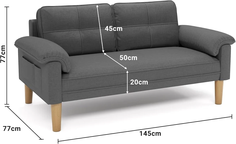 Xbro 2-Sitzer Sofa aus Stoff – Modernes Loveseat, Mit Armlehnen und Seitentascheh