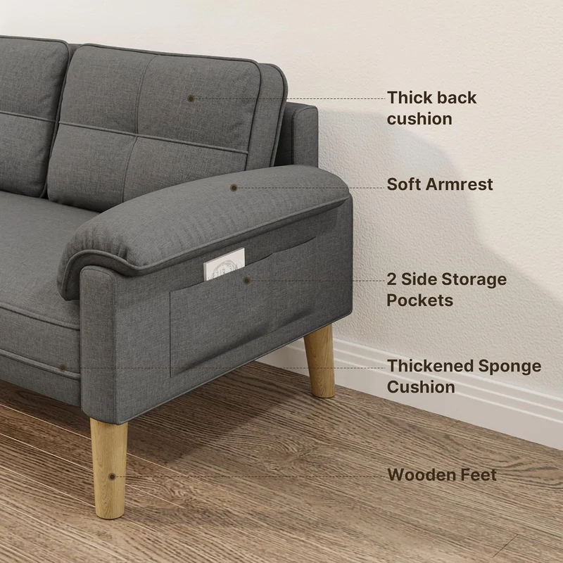 Xbro 2-Sitzer Sofa aus Stoff – Modernes Loveseat, Mit Armlehnen und Seitentascheh