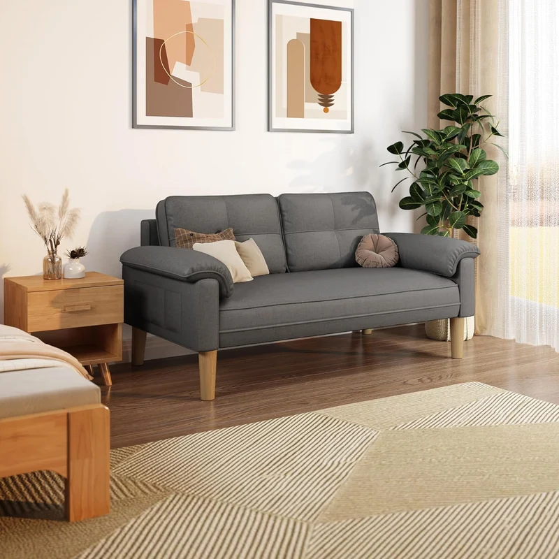 Xbro 2-Sitzer Sofa aus Stoff – Modernes Loveseat, Mit Armlehnen und Seitentascheh