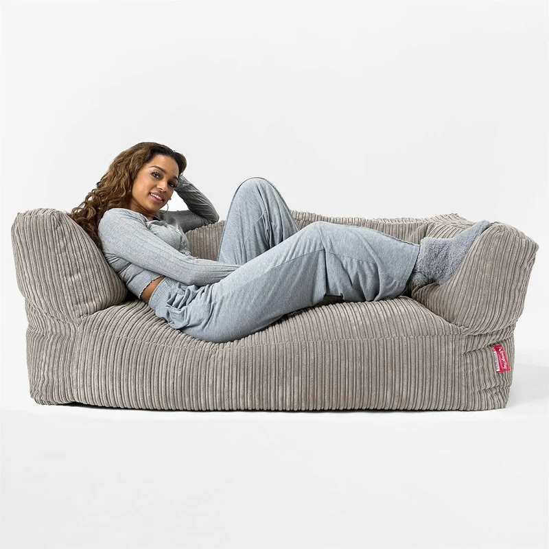Lounge Pug 2-Sitzer Sitzsacksofa Albert, Cord Nerzfarben, Riesiger Sitzsack mit Rückenlehne, Schlafsofah
