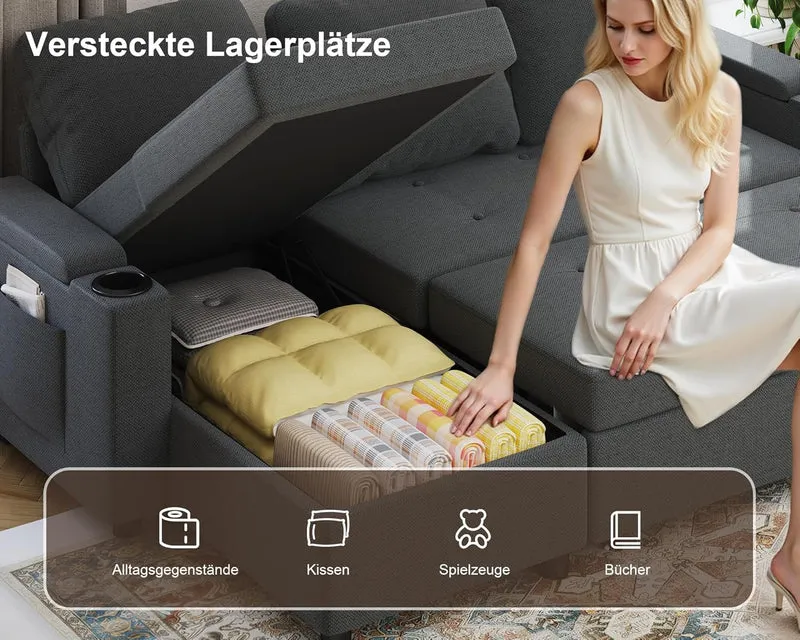 Devoko Ecksofa mit Schlaffunktion – 3-Sitzer, Bettkasten & Schlaffunktionh