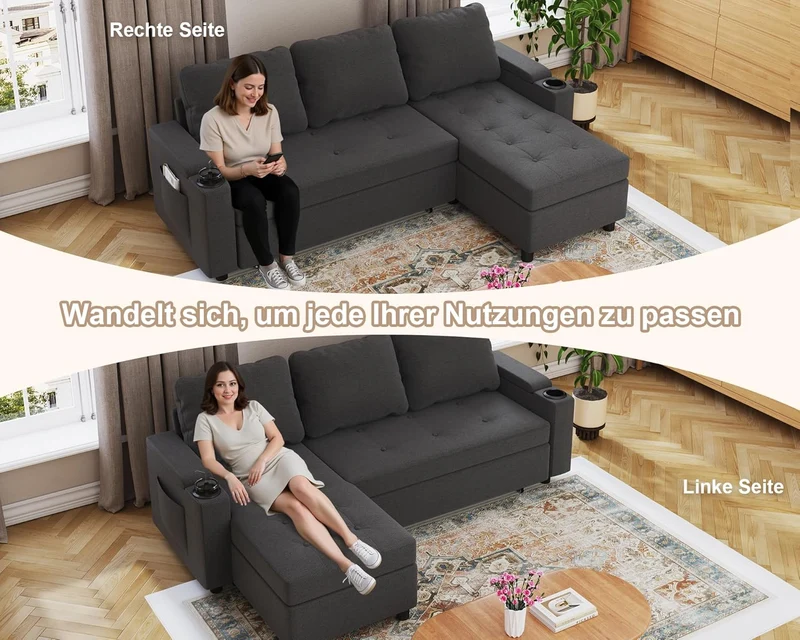Devoko Ecksofa mit Schlaffunktion – 3-Sitzer, Bettkasten & Schlaffunktionh