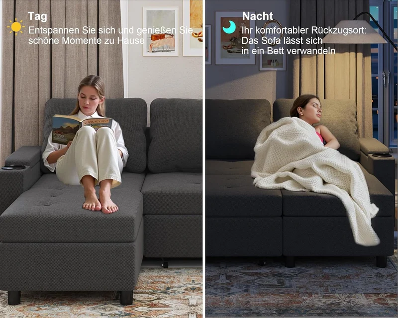 Devoko Ecksofa mit Schlaffunktion – 3-Sitzer, Bettkasten & Schlaffunktionh