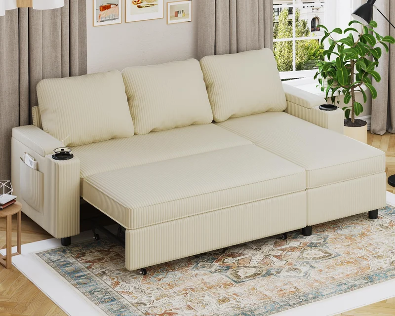 Devoko Ecksofa mit Schlaffunktion – 3-Sitzer, Bettkasten & Schlaffunktionh