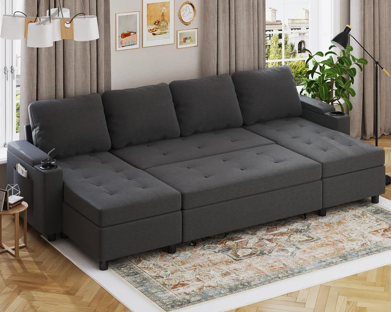 Devoko Ecksofa mit Schlaffunktion – 3-Sitzer, Bettkasten & Schlaffunktionh