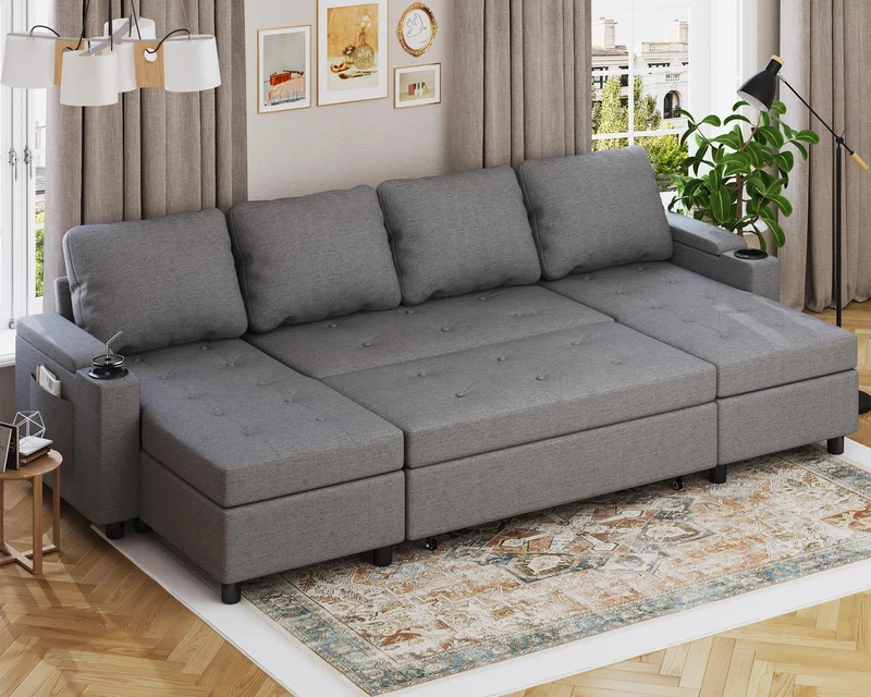 Devoko Ecksofa mit Schlaffunktion – 3-Sitzer, Bettkasten & Schlaffunktionh