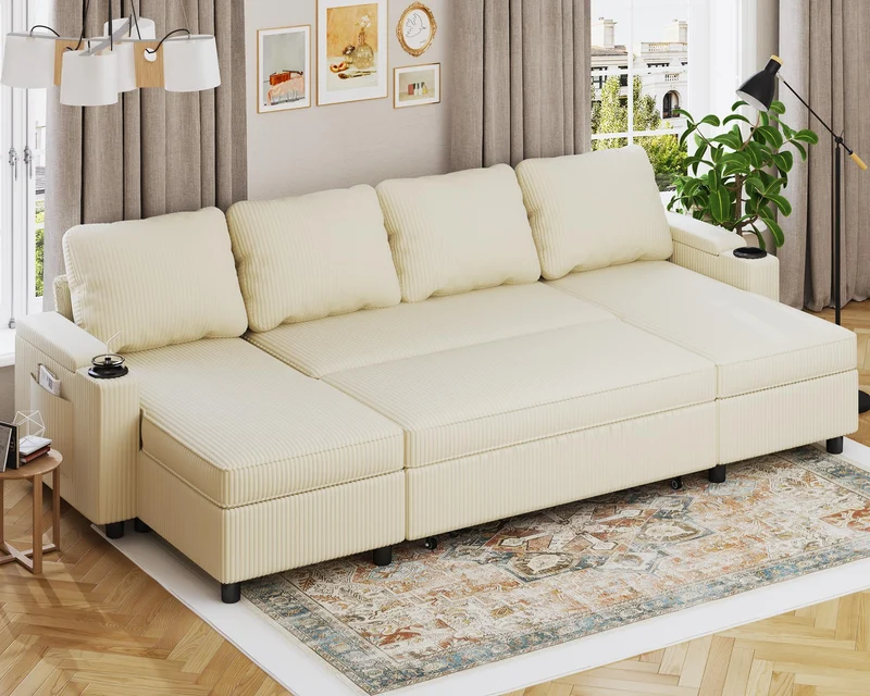 Devoko Ecksofa mit Schlaffunktion – 3-Sitzer, Bettkasten & Schlaffunktionh