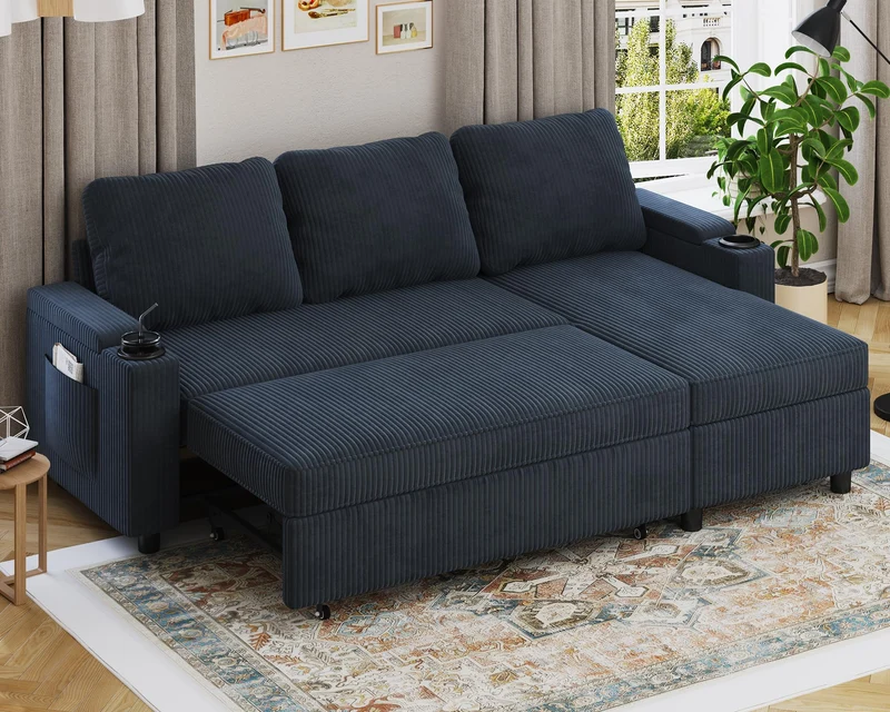 Devoko Ecksofa mit Schlaffunktion – 3-Sitzer, Bettkasten & Schlaffunktionh
