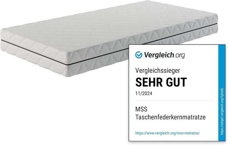 MSS e.K. 7-Zonen Taschenfederkernmatratze, Orthopädisch, Öko-Tex, Ergonomisch, Komfortschaumh