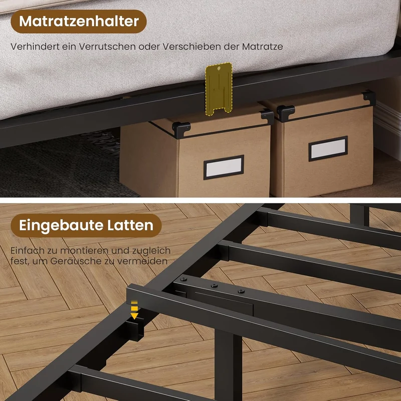DICTAC Polsterbett Schlafsofa mit LED & USB, Metallrahmen, 2 Schubladen, modernh