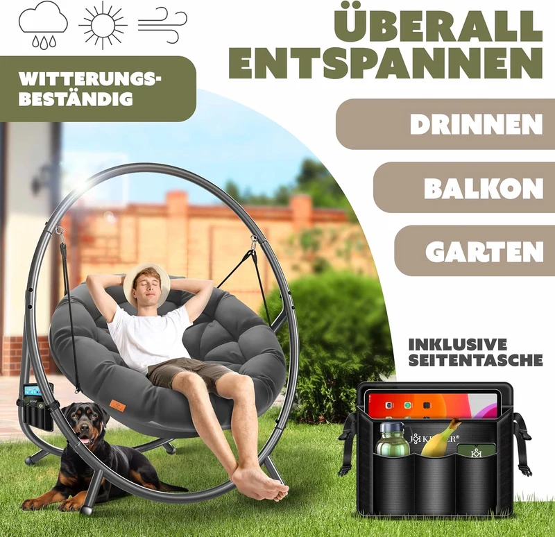 KESSER Hängesessel mit Gestell – Hängestuhl Indoor/Outdoor, inkl. Kissen & Tascheh