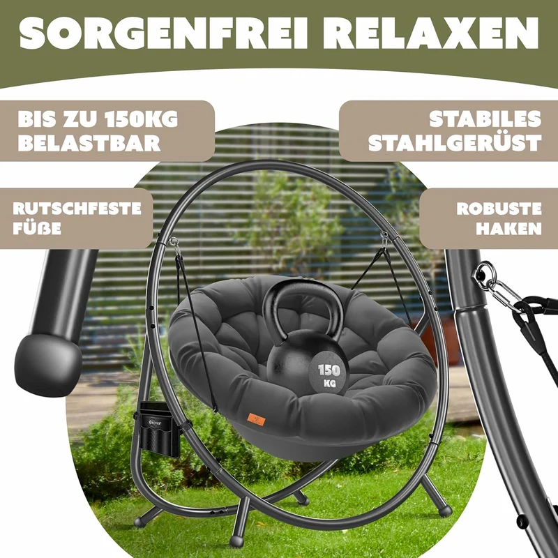 KESSER Hängesessel mit Gestell – Hängestuhl Indoor/Outdoor, inkl. Kissen & Tascheh