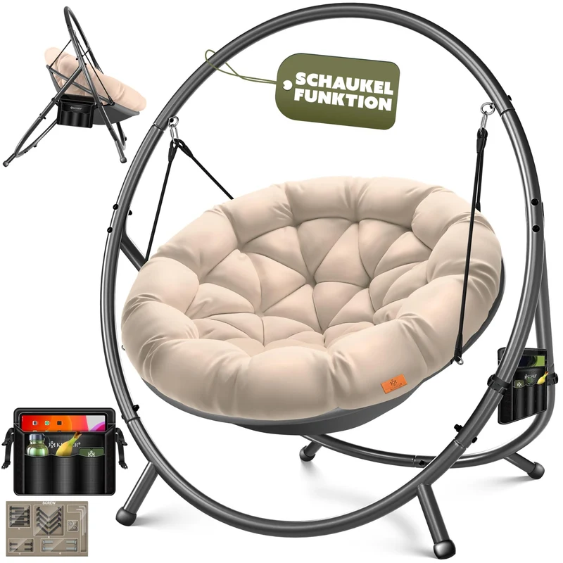 KESSER Hängesessel mit Gestell – Hängestuhl Indoor/Outdoor, inkl. Kissen & Tascheh
