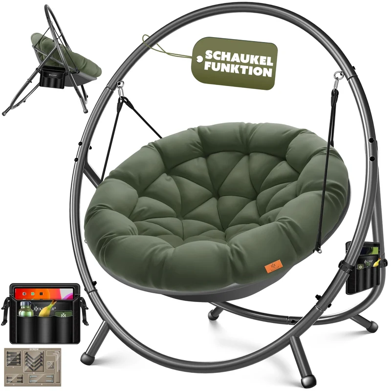 KESSER Hängesessel mit Gestell – Hängestuhl Indoor/Outdoor, inkl. Kissen & Tascheh