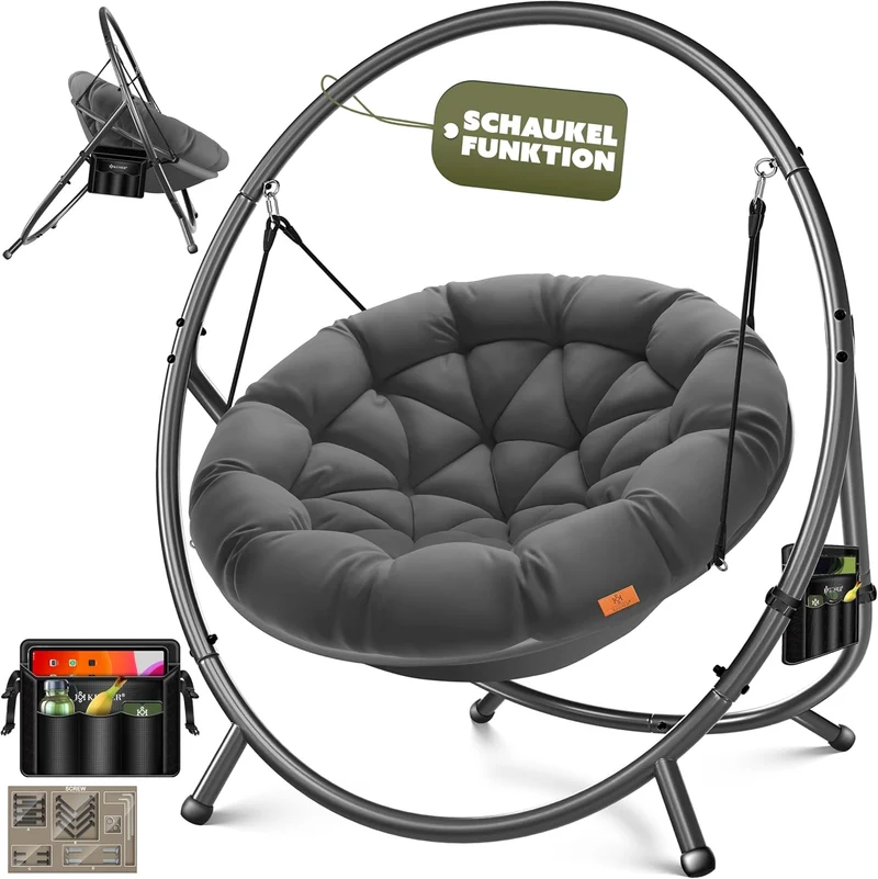 KESSER Hängesessel mit Gestell – Hängestuhl Indoor/Outdoor, inkl. Kissen & Tascheh
