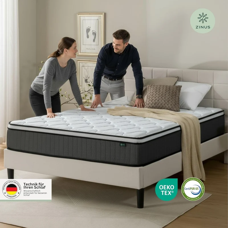 Zinus Taschenfederkernmatratze 25 cm Höhe, mittlerer Härtegrad, Komfortschaumh