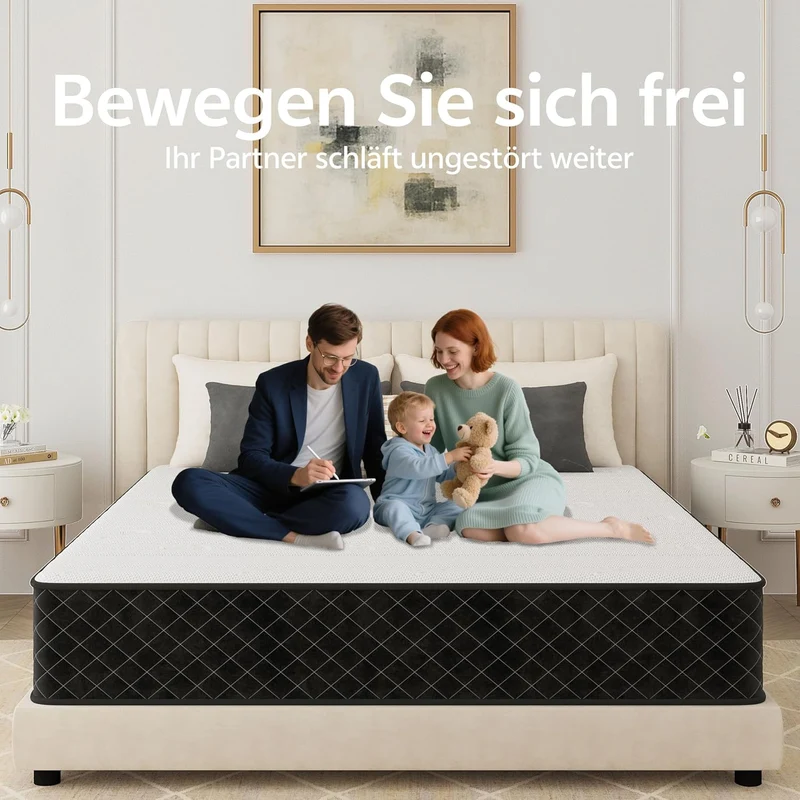 PurrJoys Taschenfederkernmatratze 7-Zonen, H3/H4, Memory-Schaum, 25 cmh