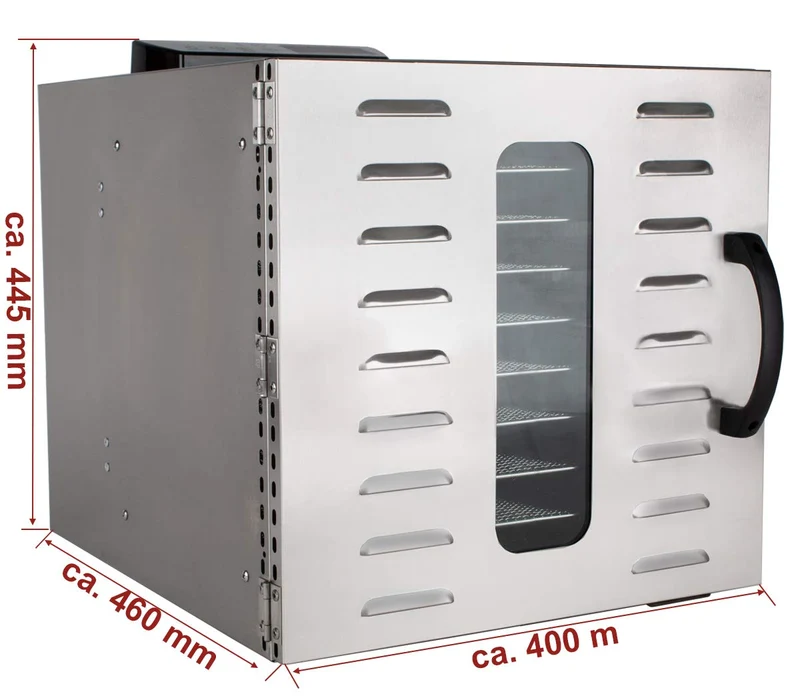 Beeketal 'BDA-15' Dörrautomat aus Edelstahl mit 10 Etagen, Zeitschaltuhr (max. 24h), einstellbarer Temperatur (30-90 °C) und LED Bedienfeld - Profi Gastro Dörrgerät inkl. 10 Einlegegitter