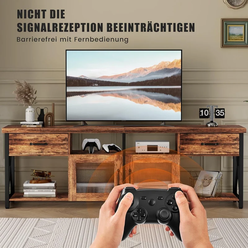 Generisch TV Lowboard Industrial Stil, Braun, 180 cm, Holz & Metall, für 60–70 Zoll Fernseherh