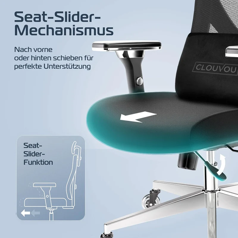 CLOUVOU CleverSeat Ergonomischer Bürostuhl – Verstellbar, bis 150 kgh