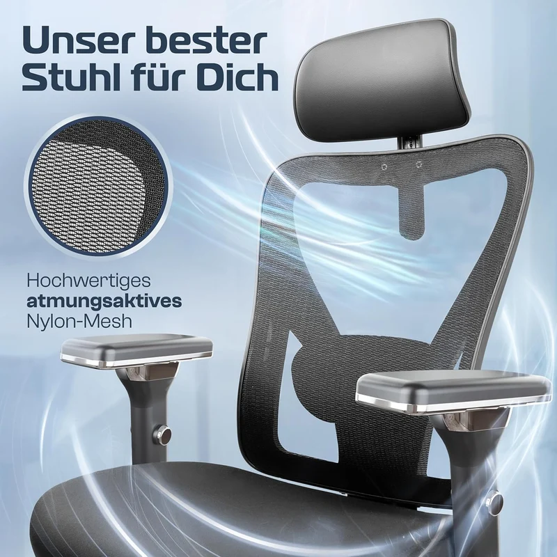 CLOUVOU CleverSeat Ergonomischer Bürostuhl – Verstellbar, bis 150 kgh