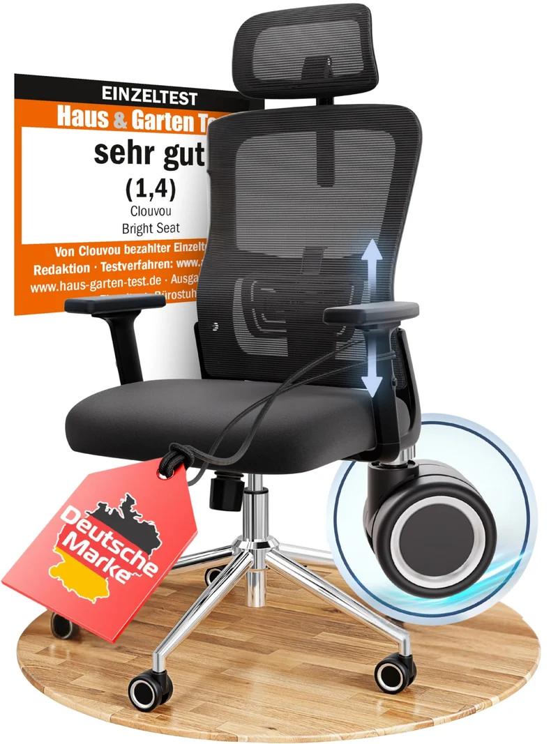CLOUVOU CleverSeat Ergonomischer Bürostuhl – Verstellbar, bis 150 kgh