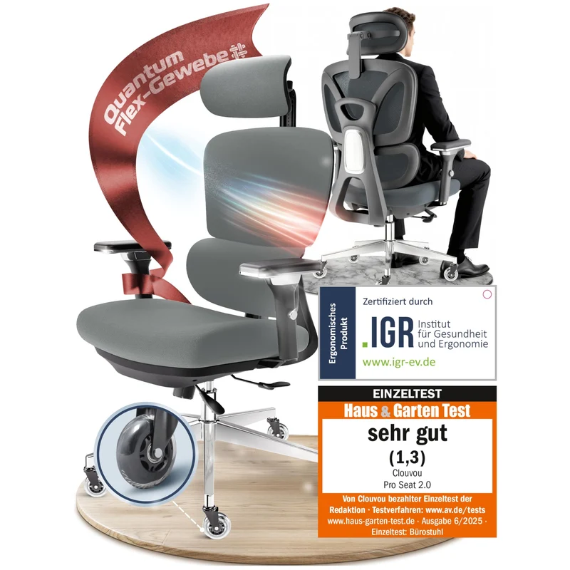 CLOUVOU CleverSeat Ergonomischer Bürostuhl – Verstellbar, bis 150 kgh