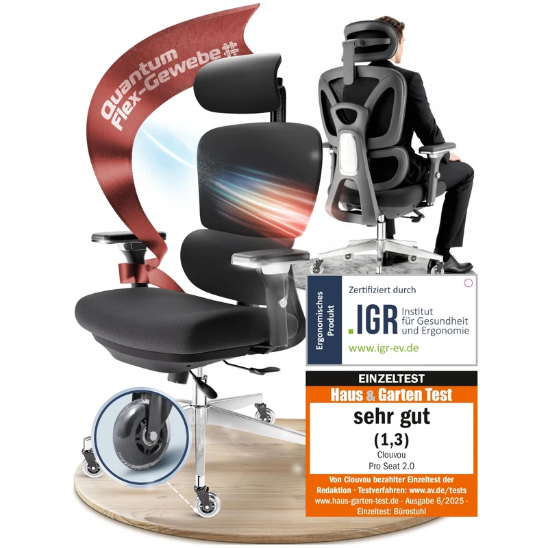 CLOUVOU CleverSeat Ergonomischer Bürostuhl – Verstellbar, bis 150 kgh