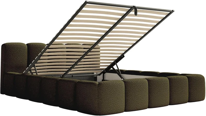 Selsey Polsterbett Cloudy Low mit Stauraum – Gepolstertes Bett mit Lattenrost, Metallrahmen, Bouclé-Stoff, modernh