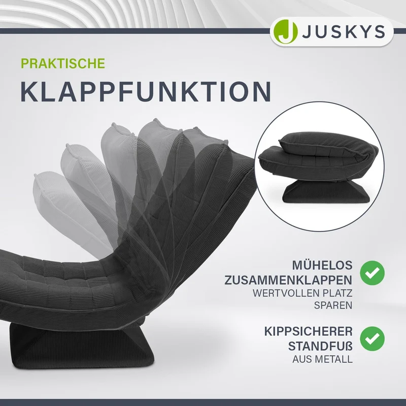 JUSKYS Relaxsessel Korsika, Cord, 360° drehbar & klappbar, Dunkelgrau, Metallrahmenh