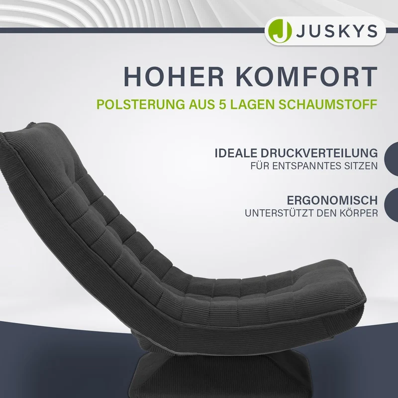 JUSKYS Relaxsessel Korsika, Cord, 360° drehbar & klappbar, Dunkelgrau, Metallrahmenh