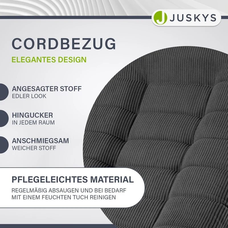 JUSKYS Relaxsessel Korsika, Cord, 360° drehbar & klappbar, Dunkelgrau, Metallrahmenh