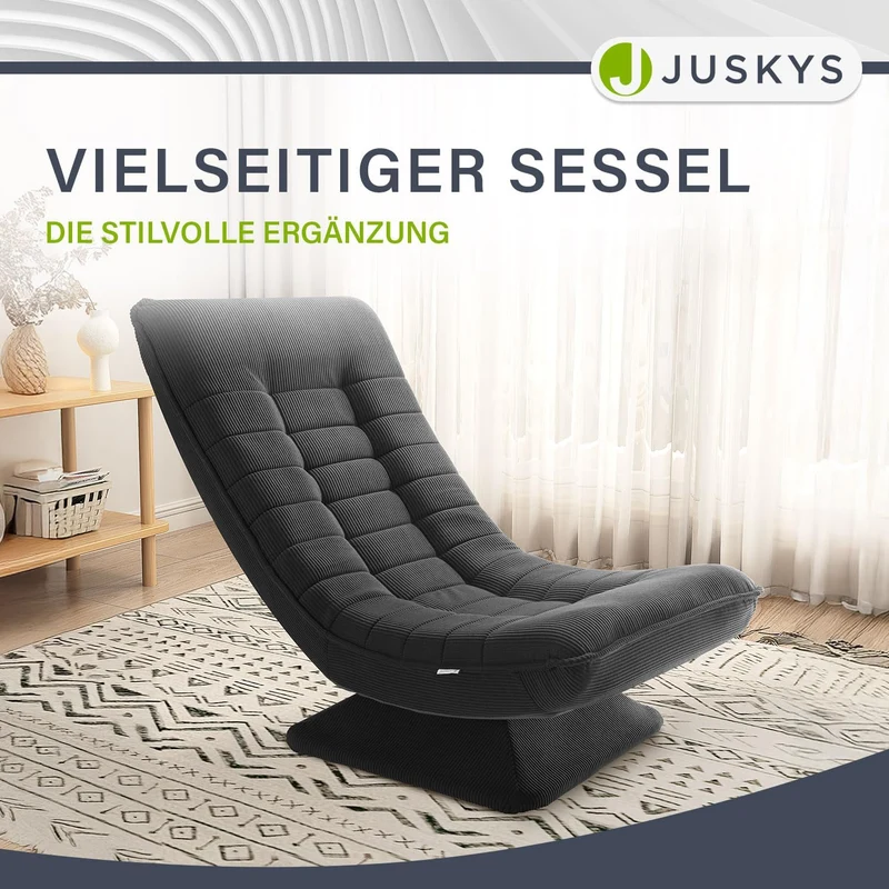 JUSKYS Relaxsessel Korsika, Cord, 360° drehbar & klappbar, Dunkelgrau, Metallrahmenh