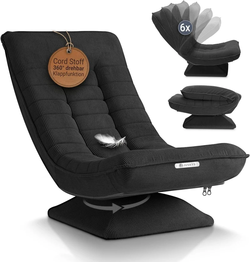JUSKYS Relaxsessel Korsika, Cord, 360° drehbar & klappbar, Dunkelgrau, Metallrahmenh