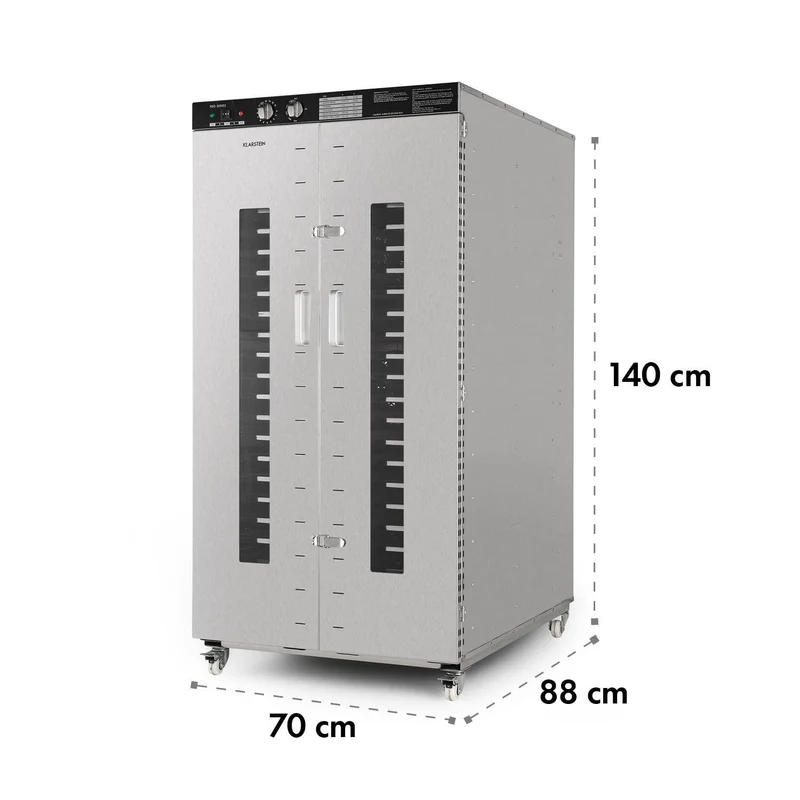 Klarstein Dörrautomat Edelstahl – 4.000-W-Dörrgerät, 48 Edelstahl-Einlegeböden, 30–90 °C, 24-Stunden-Timer, 6 Ventilatoren, 2 Trockenkammern, 50–55 dB, ideal für Obst, Gemüse, Fleisch, Kräuter, Silber
