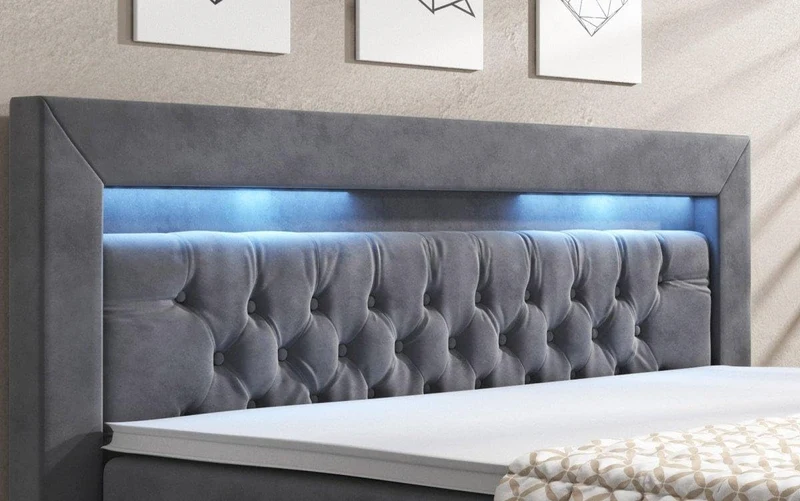 Luxusbetten24 Boxspringbett Menzogna Doppelbett 140x200-200x200 cm, Polsterbett mit LED-Beleuchtung, Stauraum & Samtbezug, H3 Schlafkomforth