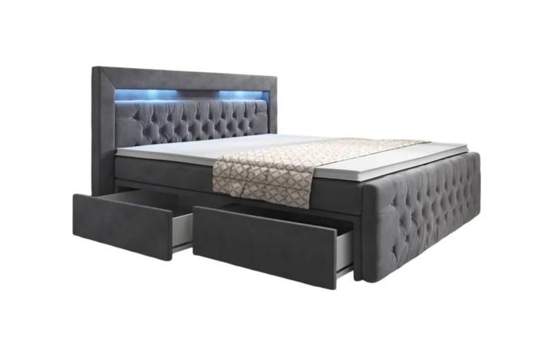 Luxusbetten24 Boxspringbett Menzogna Doppelbett 140x200-200x200 cm, Polsterbett mit LED-Beleuchtung, Stauraum & Samtbezug, H3 Schlafkomforth