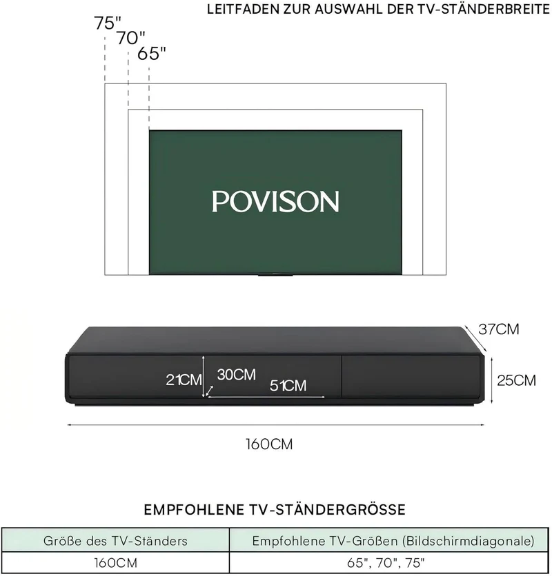POVISON Schwebendes TV-Lowboard aus Massivholz – Modernes Hängeschrank-TV-Möbel mit Stauraum & Kabelmanagementh